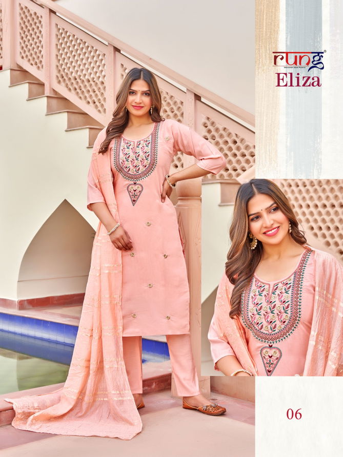 Eliza By Rung Heavy Silk Embroidery Kurti With Bottom Dupatta Wholesale Shop In Surat